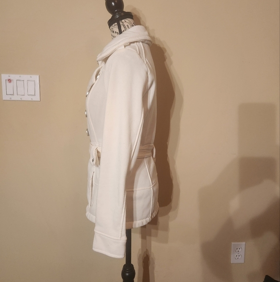 Women's Double-Breasted Belted Jacket - Cream, size medium - Picture 2 of 10